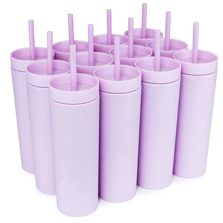 Colored Skinny Tumblers 16oz Reusable Cup Double-Wall Clear Tumbler with Lid and Straw Durable Acrylic Tumblers - Image 2