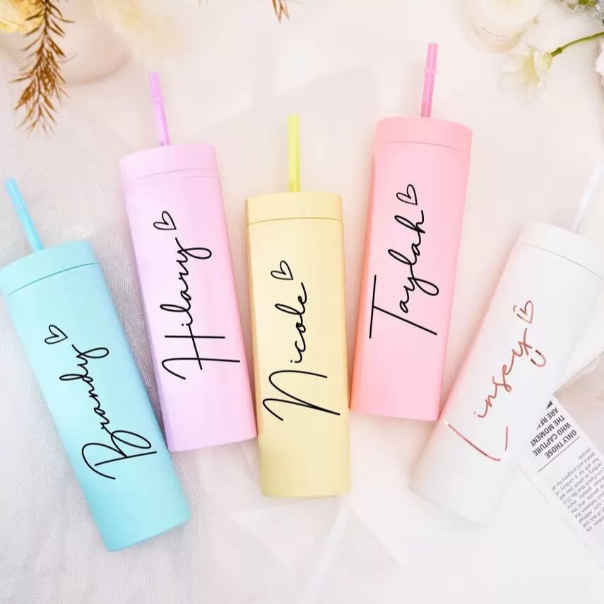 Colored Skinny Tumblers 16oz Reusable Cup Double-Wall Clear Tumbler with Lid and Straw Durable Acrylic Tumblers - Image 4
