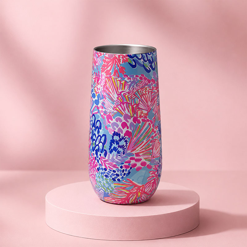 Custom Full-Wrap Printed Stainless Steel Champagne Flutes