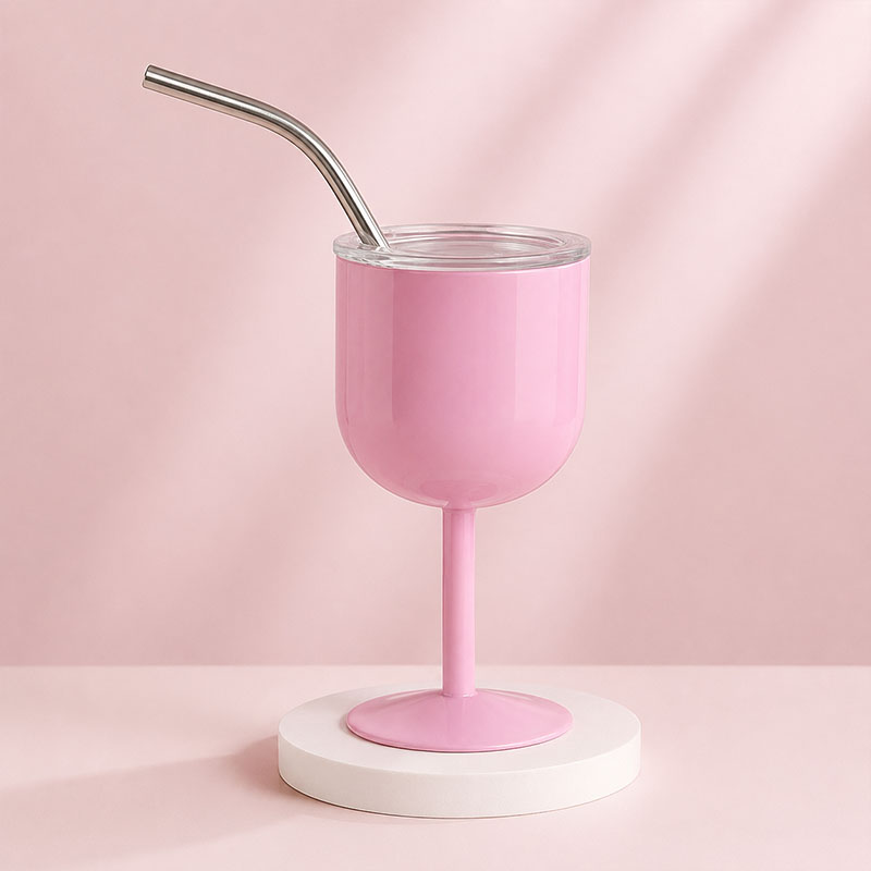Custom Stainless Steel Champagne Flute with Straw Lid