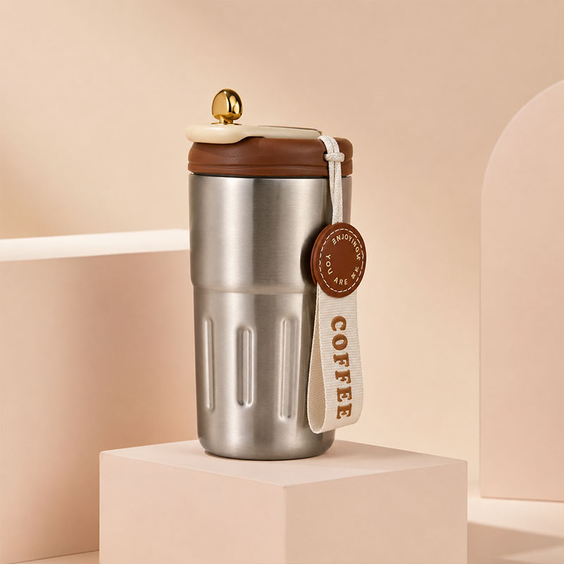 Custom Stainless Steel Coffee Mug with Carry Strap