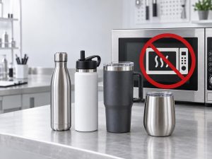 Stainless steel bottles and tumblers should not be placed in a microwave